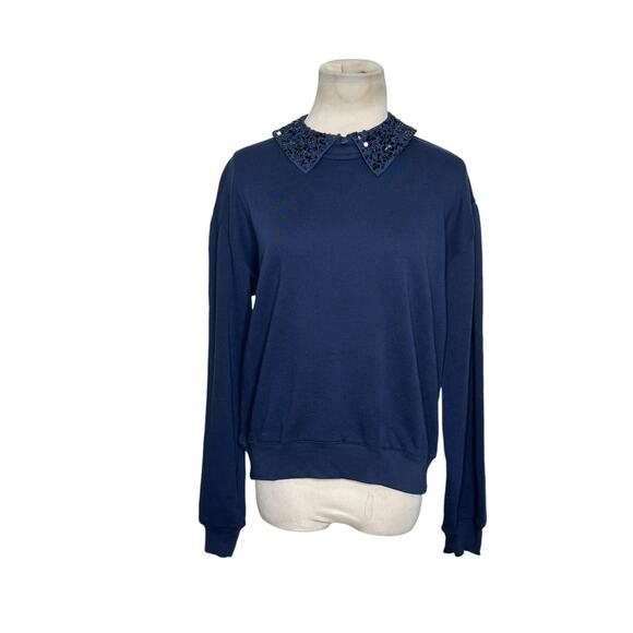 J. Crew navy blue long sleeves sequin collar detail top size XS - Picture 14 of 14